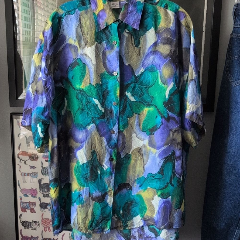 VTG Oversized Express Silk Shirt - Size S